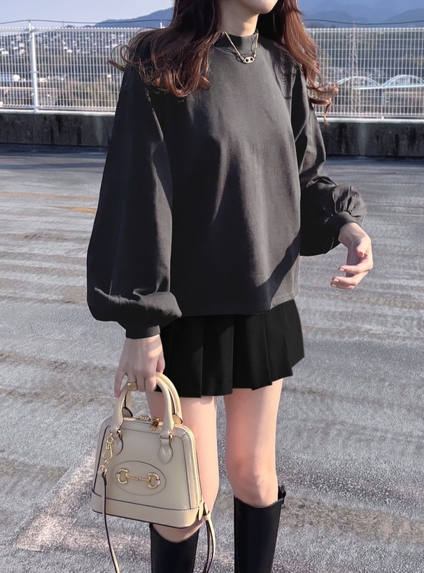 モックネックボリュームスリーブロンT