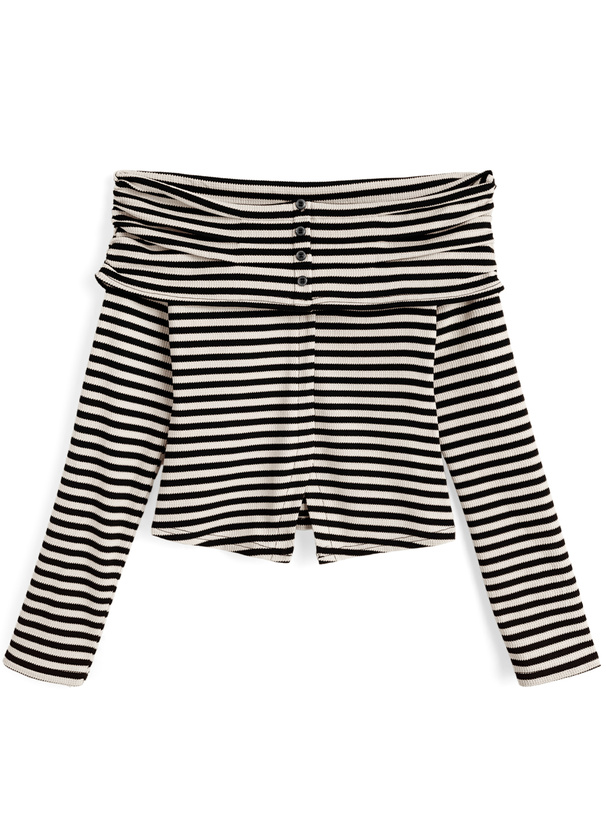 ボーダー柄オフショルダートップス