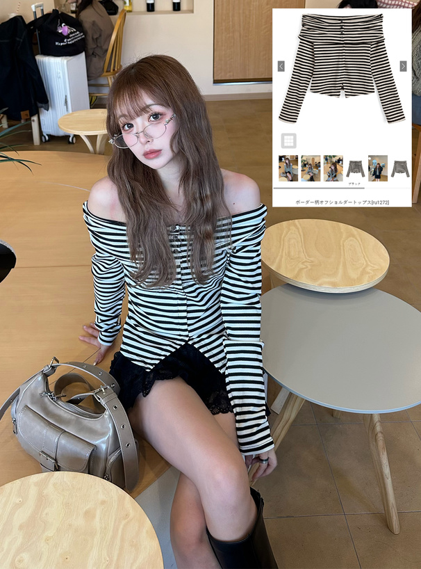 ボーダー柄オフショルダートップス[ru1272] | レディースファッション
