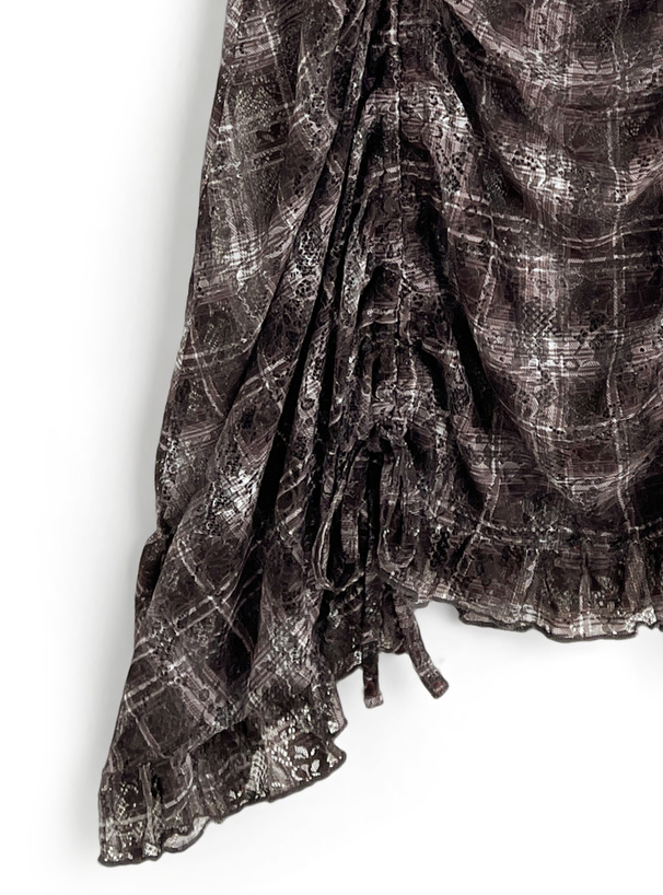 チェック柄レースドロストミニキャミソールワンピース