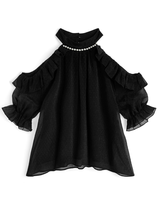 ネックパールオフショルダーブラウス