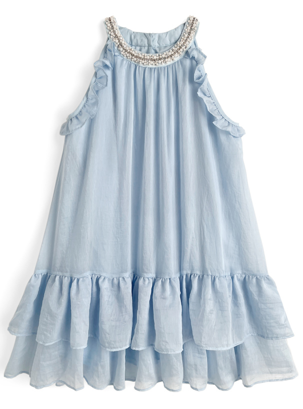 ネックビジューノースリーブティアードミニワンピース[ru1282