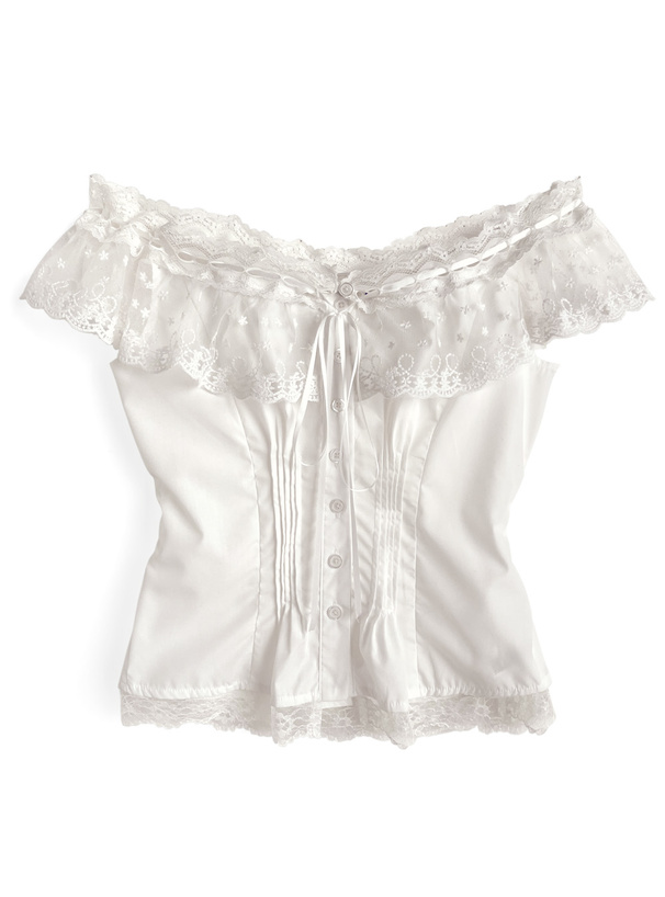 ★レースリボンオフショルダーブラウス[ru1285]