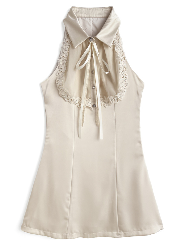 リボンタイノースリーブミニワンピース[ru1286]