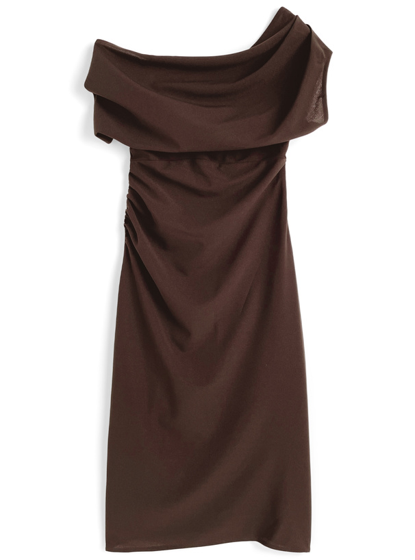 ワンショルダードレープタイトロングワンピース