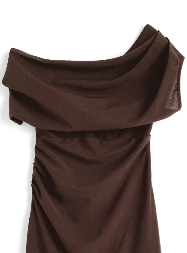 ワンショルダードレープタイトロングワンピース