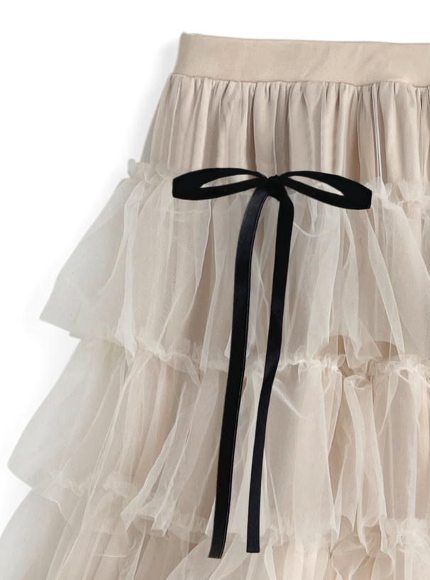 チュールティアードリボンボリュームスカート