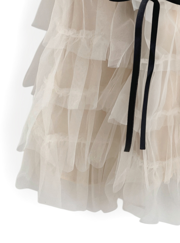 チュールティアードリボンボリュームスカート