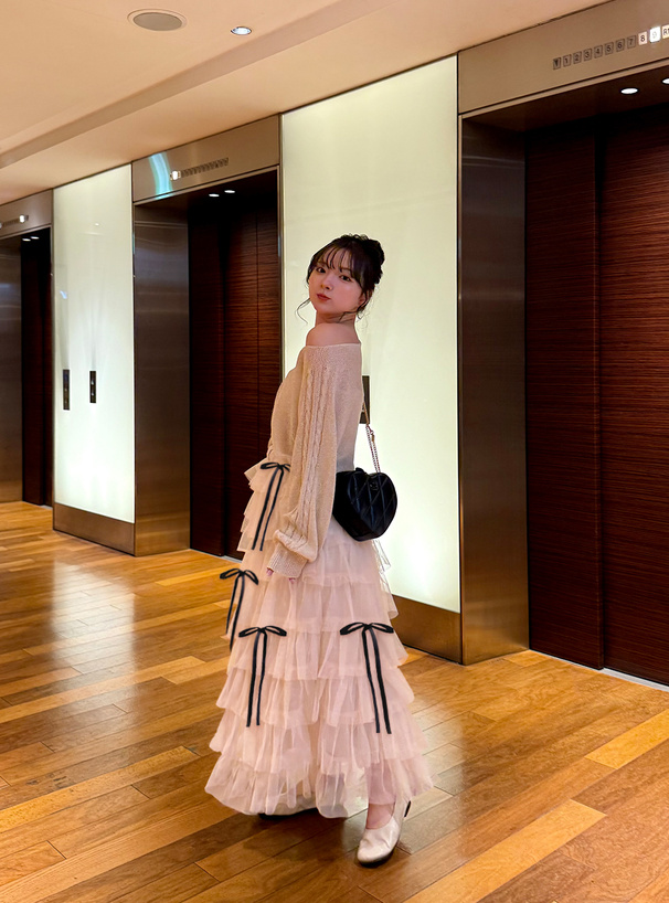 チュールティアードリボンボリュームスカート