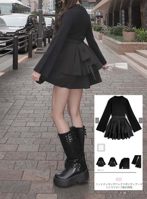 ニットドッキングバックリボンティアードミニワンピース[ru1293