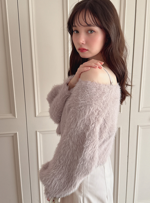 シャギーニットトップス×キャミワンピースセットアップ