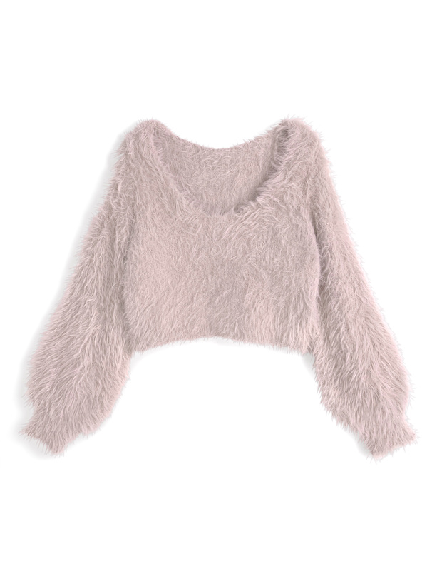 シャギーニットトップス×キャミワンピースセットアップ