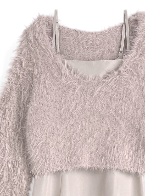 シャギーニットトップス×キャミワンピースセットアップ