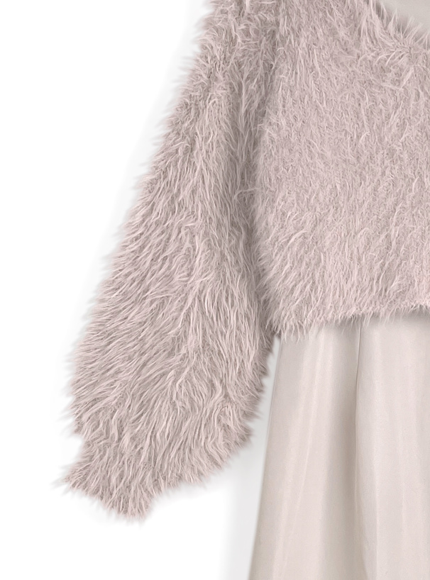 シャギーニットトップス×キャミワンピースセットアップ