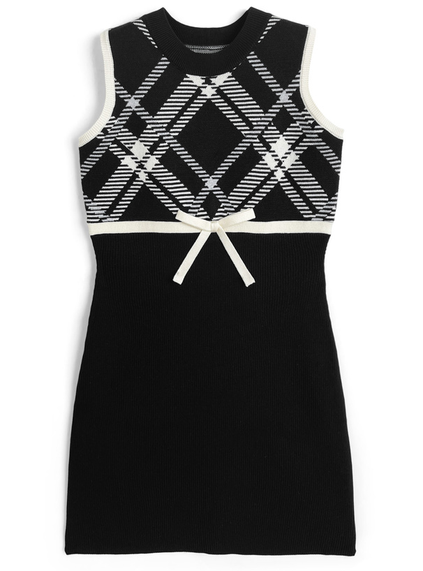 チェック柄ノースリーブニットミニワンピース