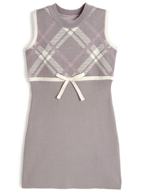 チェック柄ノースリーブニットミニワンピース