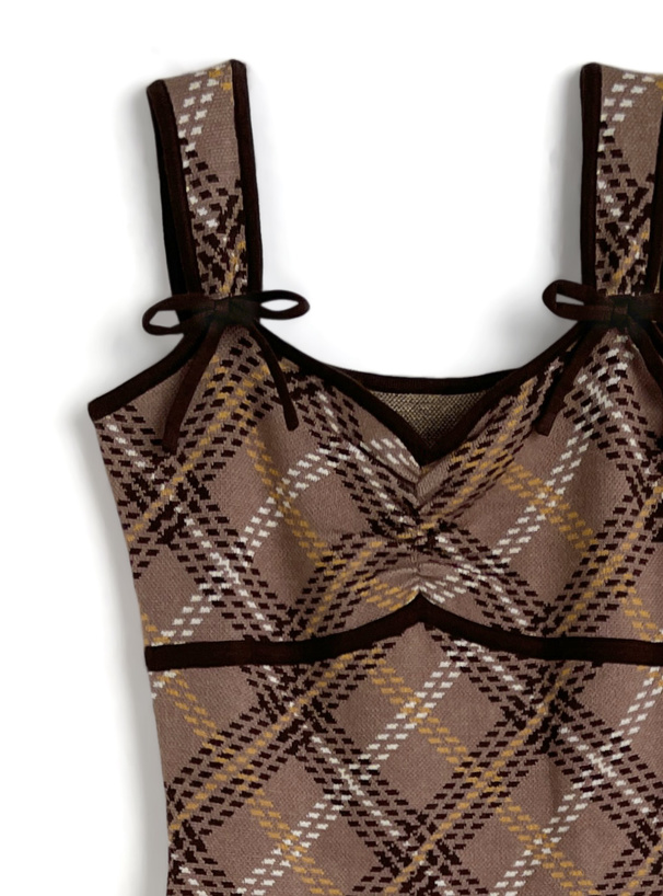 チェック柄キャミソールニットワンピース