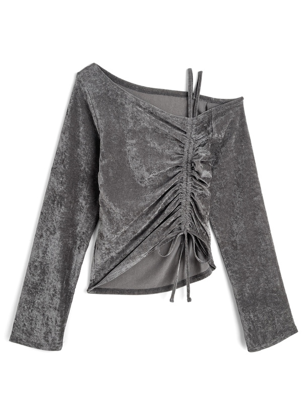 ベロアワンショルダードロストトップス