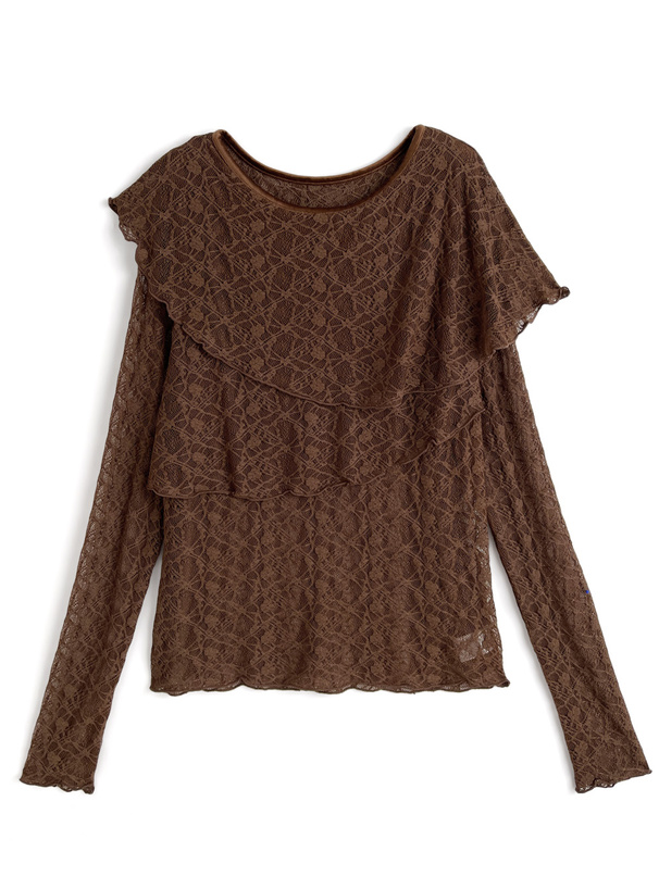アシンメトリーレースフリルトップス