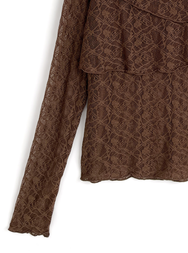 アシンメトリーレースフリルトップス