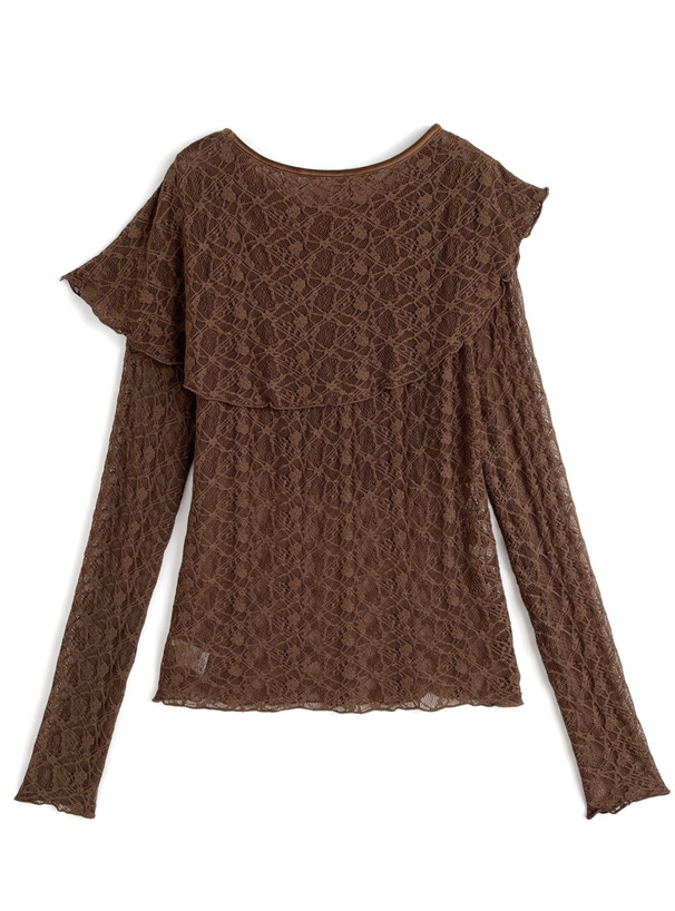 アシンメトリーレースフリルトップス