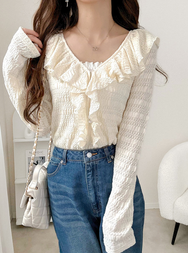 カットレースラッフルフリルカーディガン