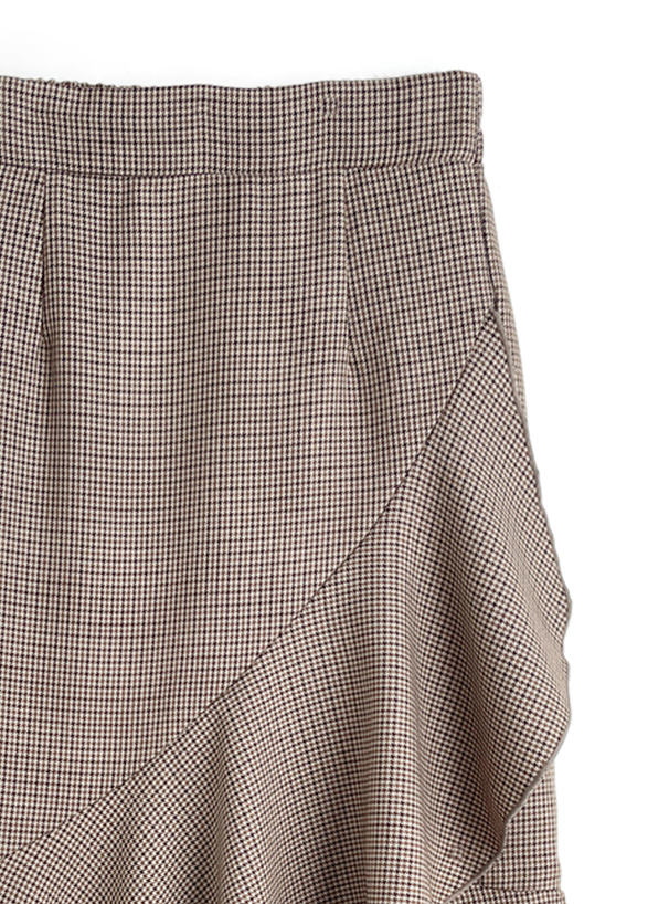 千鳥柄ラッフルフレアロングスカート