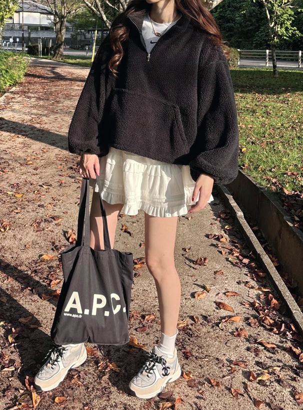 ボアハーフジップブルゾン