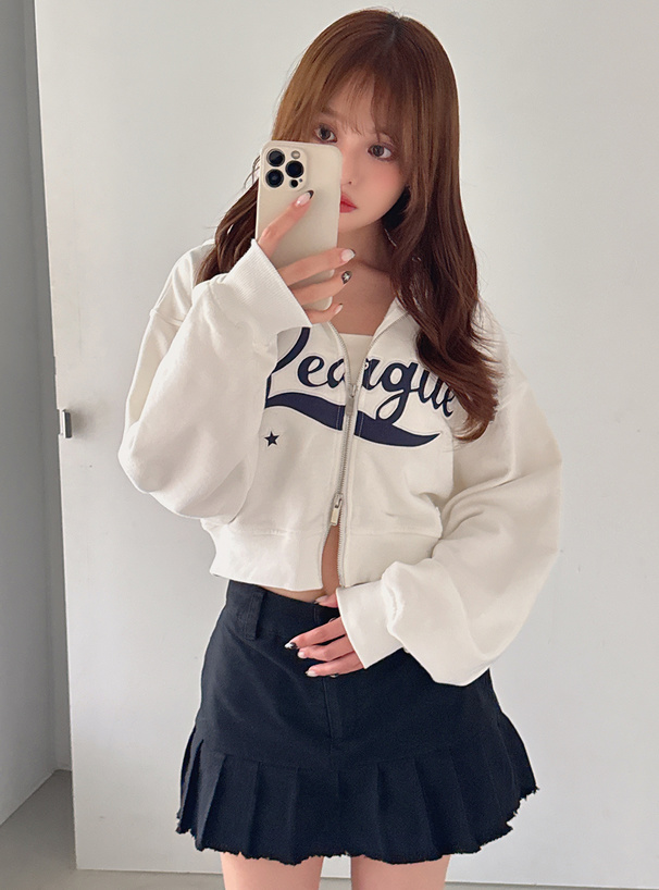 ダブルジップロゴショート丈ウェットパーカー