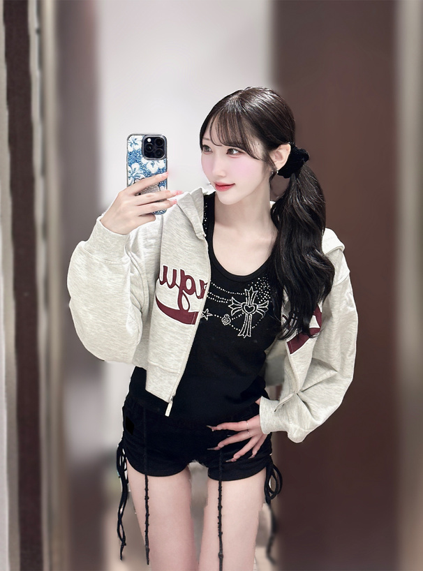 ダブルジップロゴショート丈ウェットパーカー