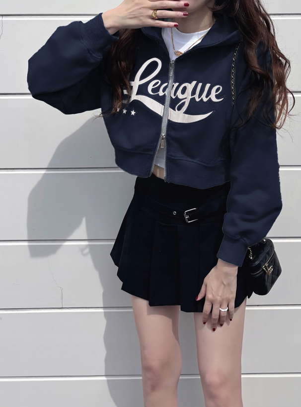 ダブルジップロゴショート丈ウェットパーカー