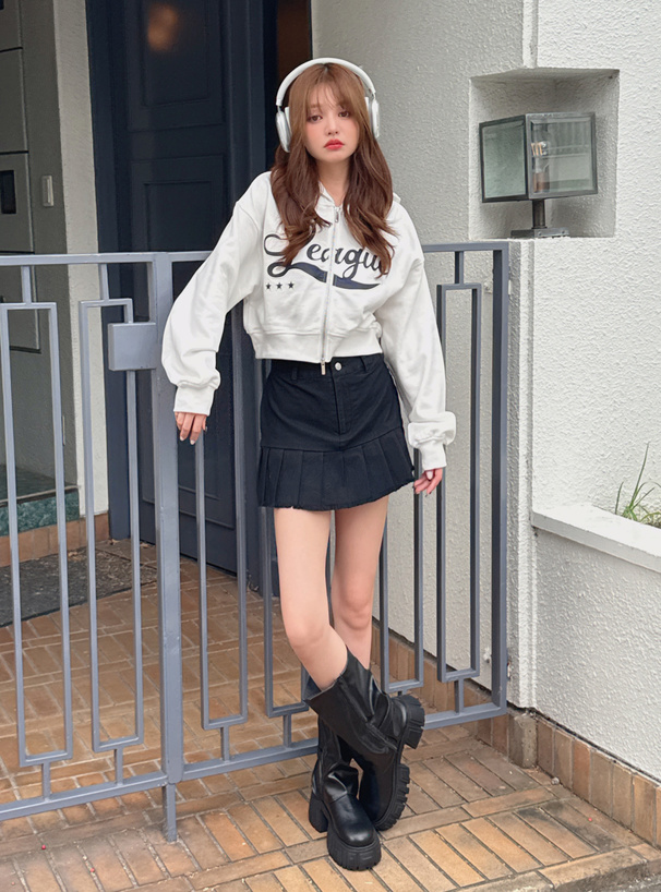 ダブルジップロゴショート丈ウェットパーカー