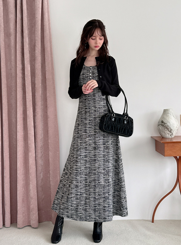 カットツイードノースリーブロングワンピース