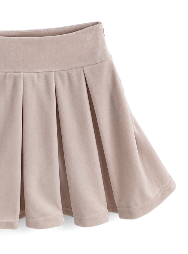 ラインストーンロゴダブルジップパーカー×インパン裏地付きフレアミニスカートベロアセットアップ