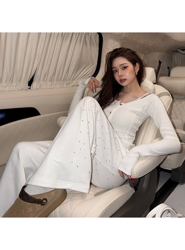 ラインストーンバレルレッグスウェットパンツ