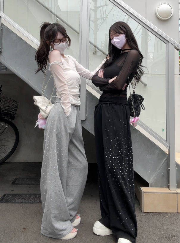 ラインストーンバレルレッグスウェットパンツ