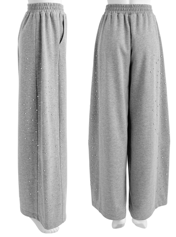 ラインストーンバレルレッグスウェットパンツ