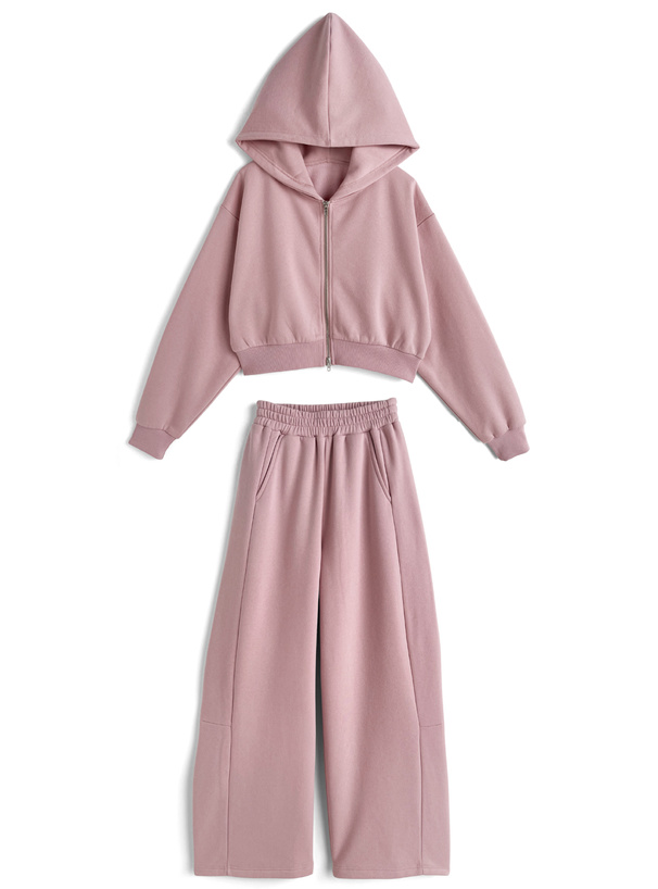 ダブルジップパーカー×ワイドパンツ裏起毛スウェットセットアップ