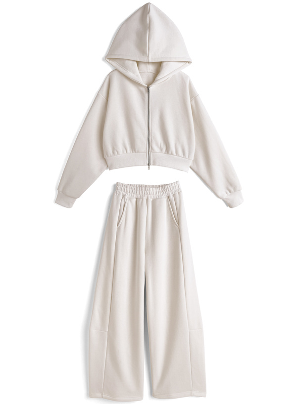 ダブルジップパーカー×ワイドパンツ裏起毛スウェットセットアップ