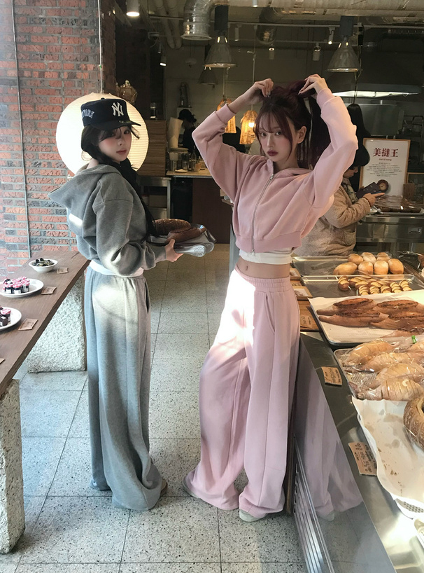 ダブルジップパーカー×ワイドパンツ裏起毛スウェットセットアップ