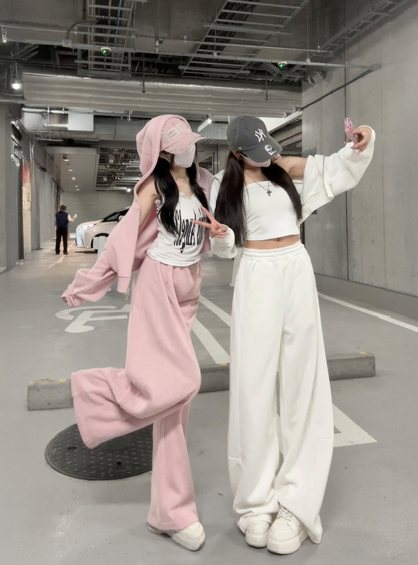 ダブルジップパーカー×ワイドパンツ裏起毛スウェットセットアップ