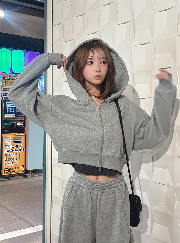 ダブルジップパーカー×ワイドパンツ裏起毛スウェットセットアップ