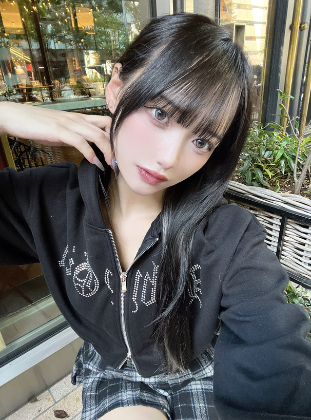 ラインストーンロゴダブルジップパーカー[ru1332] | レディース