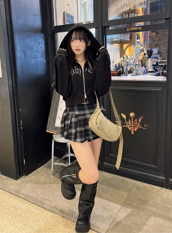 ラインストーンロゴダブルジップパーカー[ru1332] | レディース