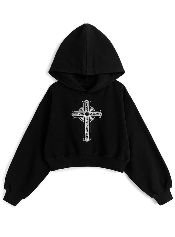 ラインストーンクロスロゴスウェットパーカー