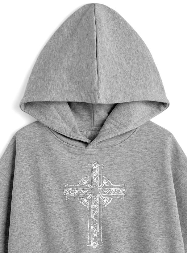 ラインストーンクロスロゴスウェットパーカー