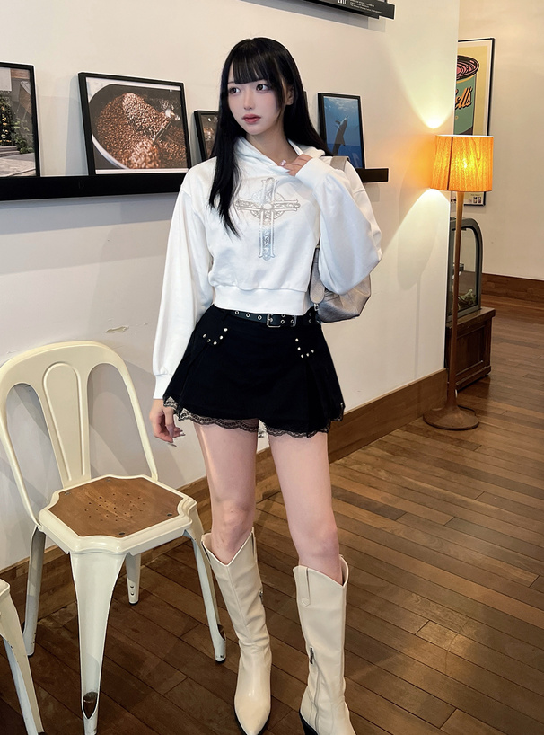 ラインストーンクロスロゴスウェットパーカー