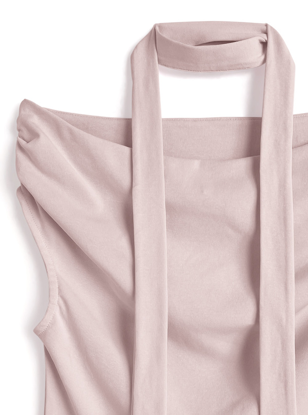 タイ付きオフショルダードレープトップス