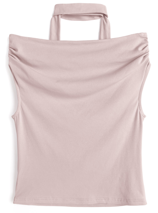 タイ付きオフショルダードレープトップス