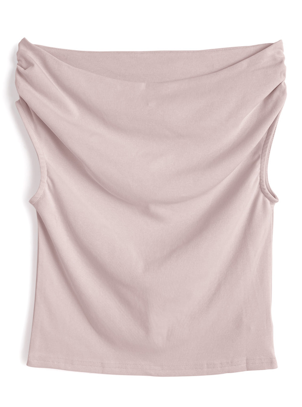 タイ付きオフショルダードレープトップス